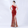 Feather Sequined Evening Dress Wholesale High End Slim Dress Custom logo Pearl off Shoulder Evening Dress Factory Directly