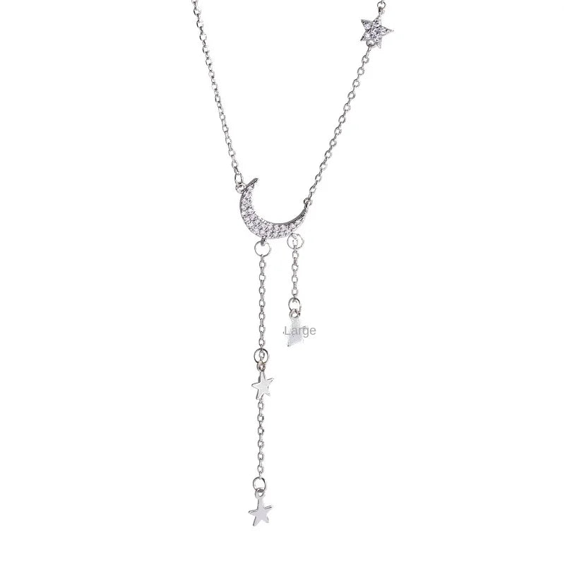 Stainless Steel Bracelet Micro Diamond Moon Necklace XINGX Tassel Clavicle Chain Female Moon Pendant Temperament Necklace