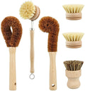 Eco Friendly 6 Pieces Dish Bottle Vegetable Pan Pot Scrub Brush Beech Wood Cleaning Brush Set for Kitchen