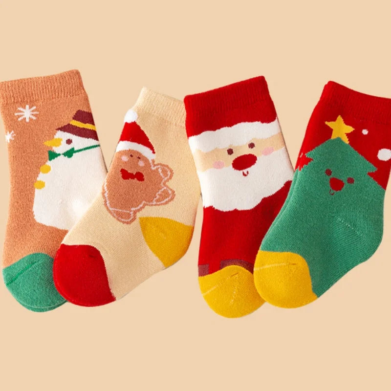 Factory Wholesale Cute Cartoon Christmas Socks for 0-5 Years High-Quality Cotton Winter Socks Thick and Warm Children's Socks