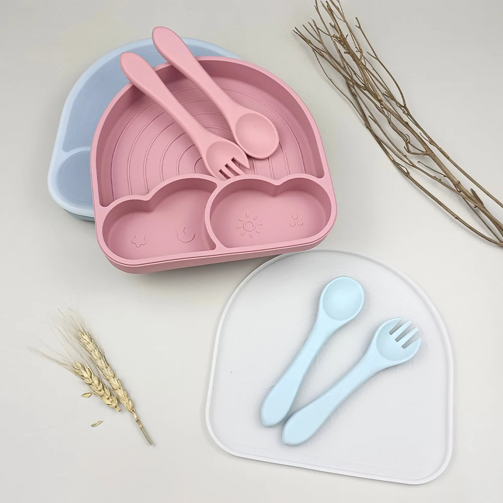 Silicone Bear Plate With Spoon Infant Tableware Feeding Plato With Strong Suction in Stock Ready to Ship Factory Price  ODM
