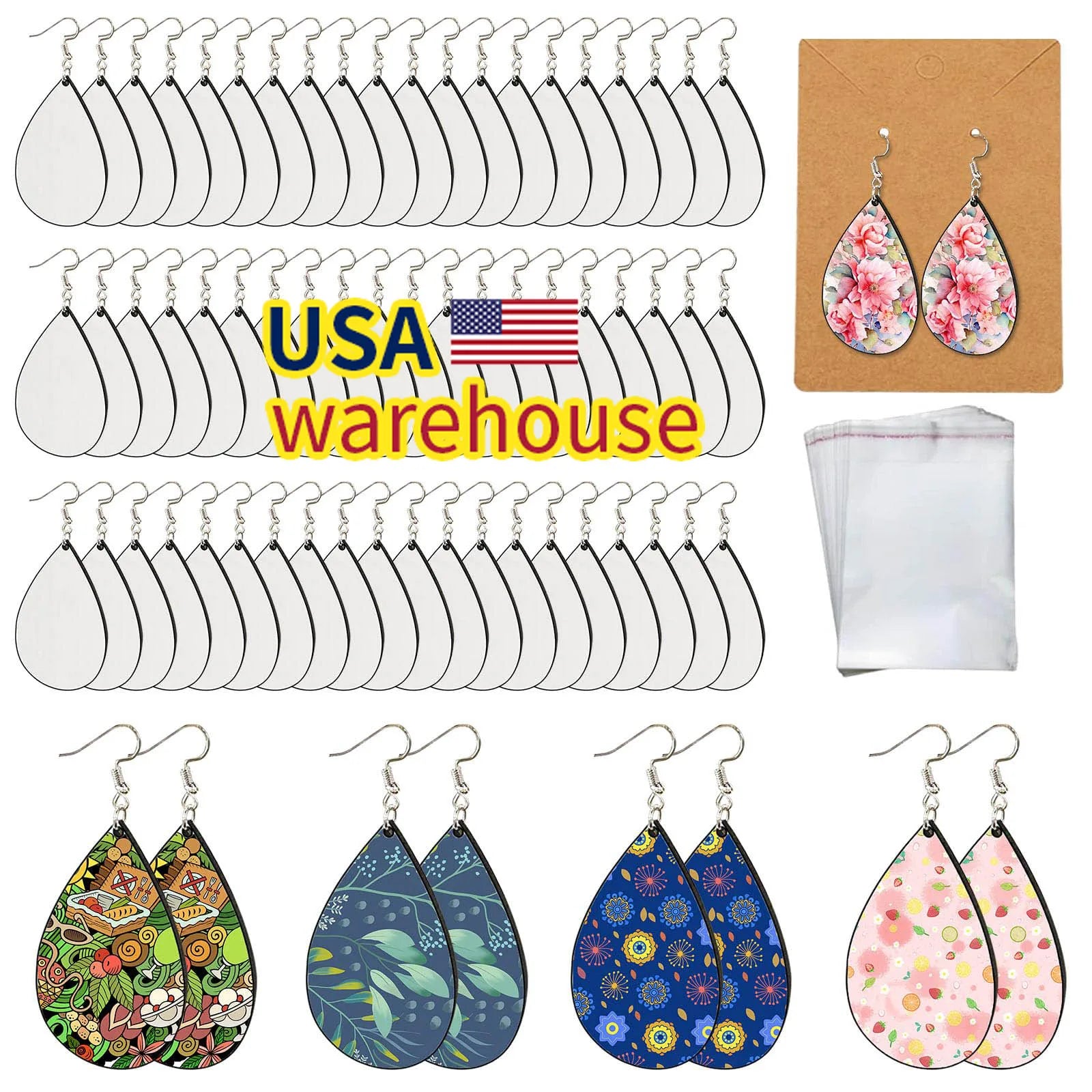 Sublimation Earring Teardrop Blanks Bulk Double-Sided MDF Wood Blank Sublimation Earring White Tear Drop Earrings
