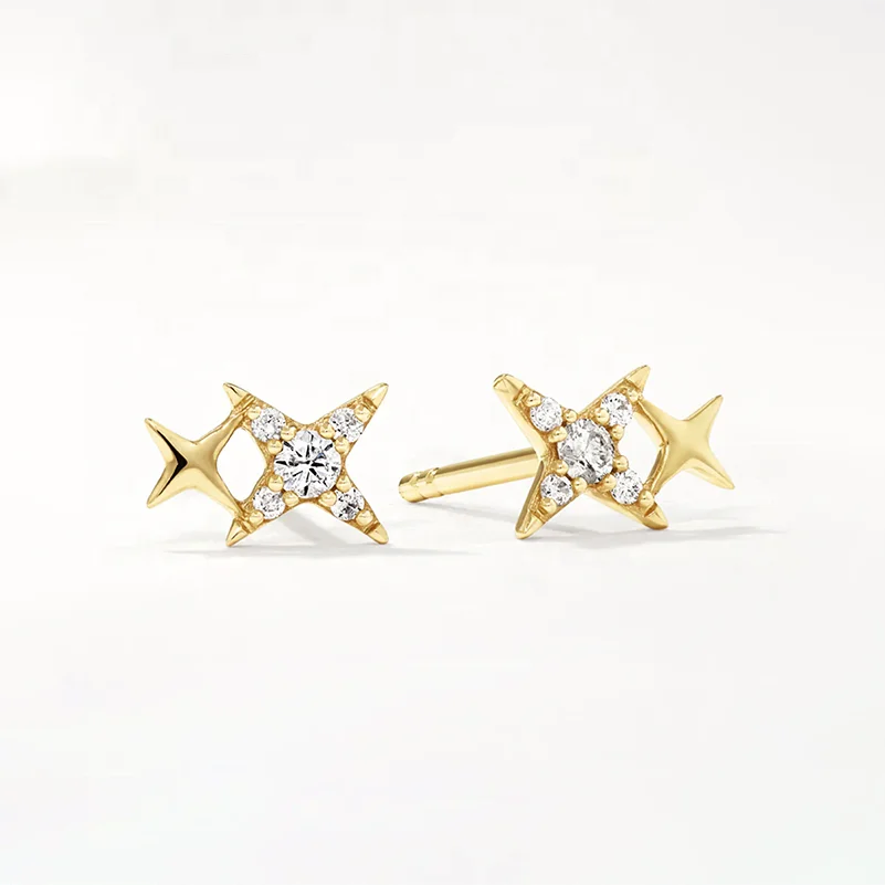 LOZRUNVE New Arrival Design Cheap Silver 925 Fashion Pave CZ Diamond Double Star Stud Earring