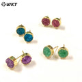 WT-E155 Wholesale Fashion 18k Real Gold Plated Natural Stone Studs Earrings Fashion Women Gold Trim Round Druzy Quartz Studs