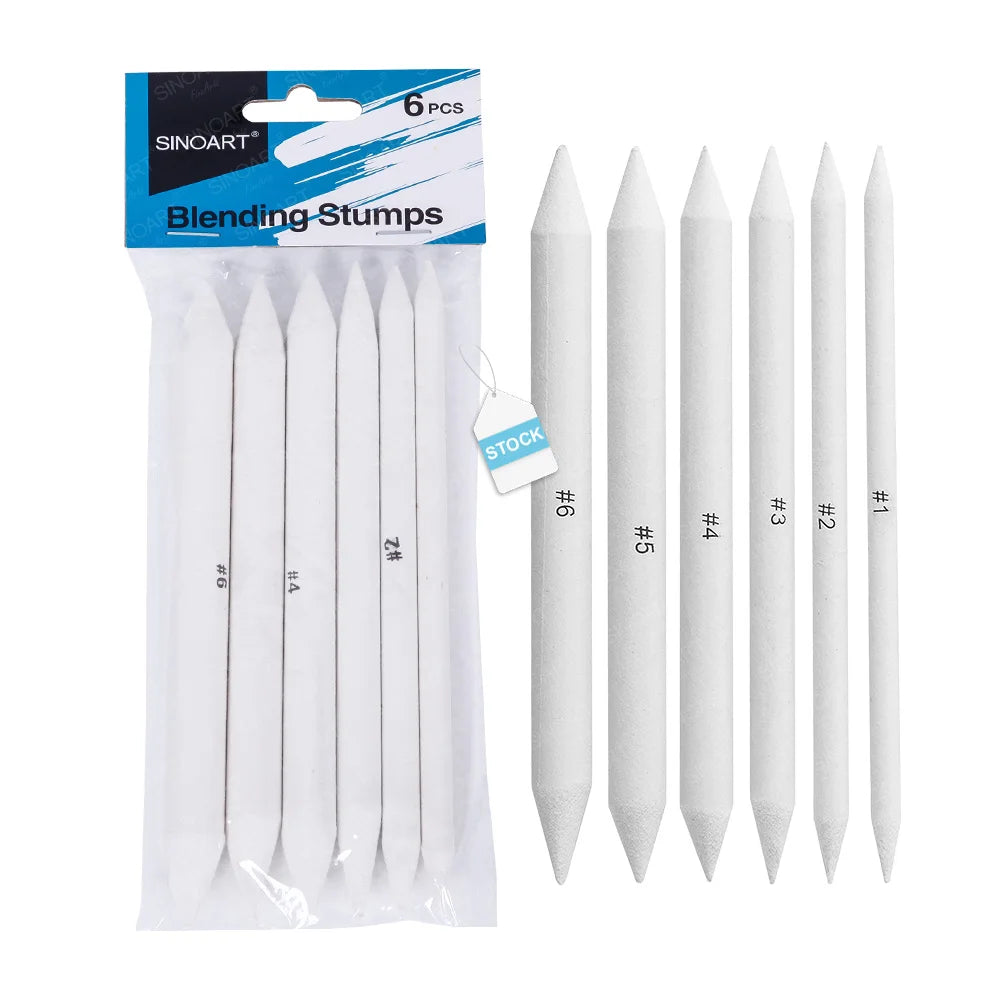 SINOART 6pcs Professional Paper Stumps Artist Drawing Paper Blending Stumps for Artist Charcoal Sketch Drawing Tools