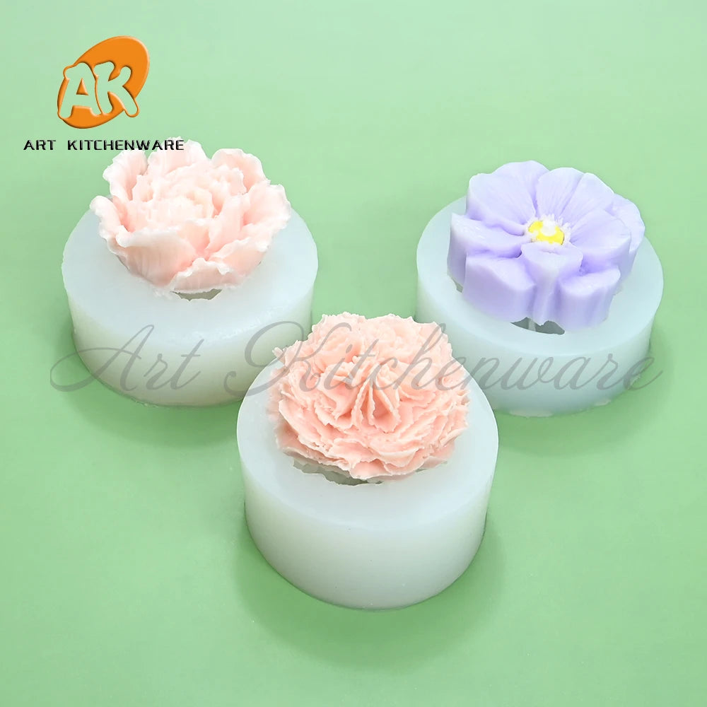 3D Various Shapes Flower Silicone Mold Set for Scented Candles Handmade Soap Cake Decorating Mold for Wedding Cake Food DIY Tool
