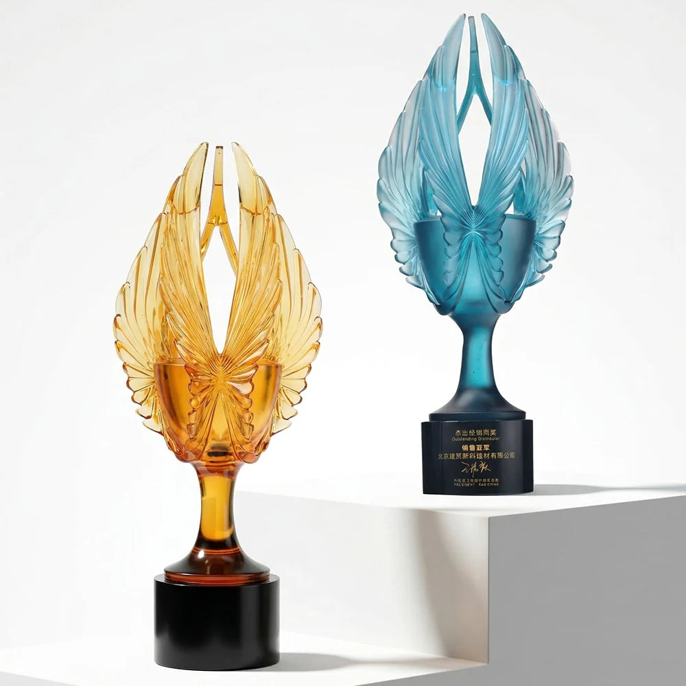 Liuli Glass Trophy Angel Wing Eagle Pate De Verre Crystal Award Extra Large Custom Engraved