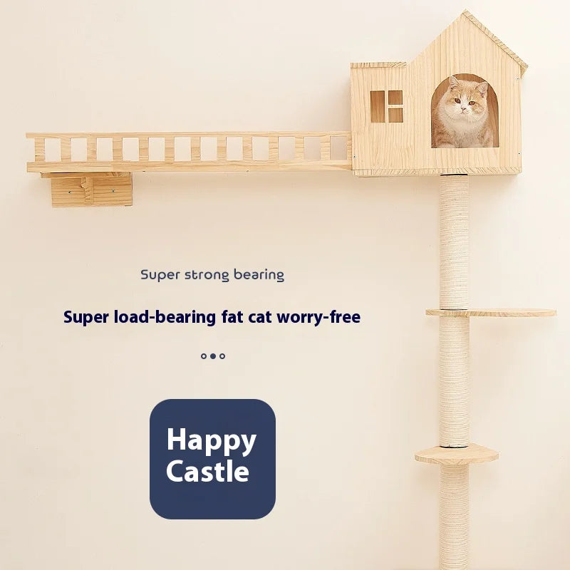 Large Space Luxury Solid Wood Cat Toy Wall-mounted Sky Pillar Hemp Grab Jumping Table Cat Climbing Rack Cat Trees Scratcher