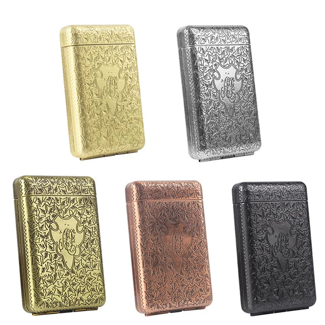 Wholesale Vintage Delicate Shiny Craft Portable Rectangle Alloy Metal Smoking Cigarette Case Box