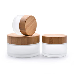 In Stock Low Moq 30g 50g 100g Face Cream Empty Round Frosted Thick Glass Cosmetic Jar with Bamboo Cap