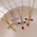 Wholesale New Stainless Steel Luxury Vintage Personalized Necklace Colored Zircon Cross Necklace