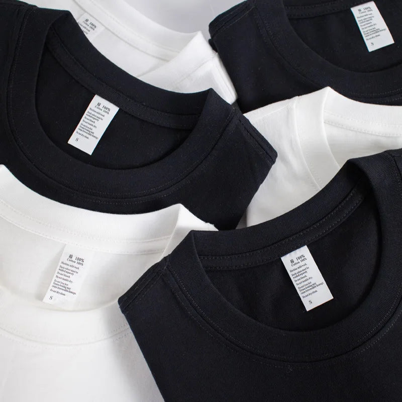 PRINTFUN Men's Hip Hop Short Sleeve T-Shirt Loose Fashion Solid Color 100% Cotton Customizable Logo Knitted Style Black Color