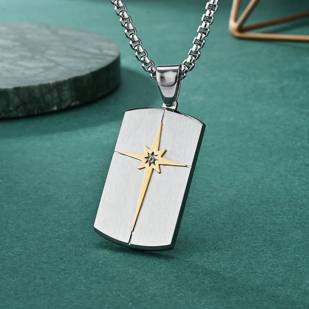 18K Gold Plated Stainless Steel PVD Black Chain Jewelry Engraved North Star Dog Pendant Necklace Fashion Long Sweater Necklace