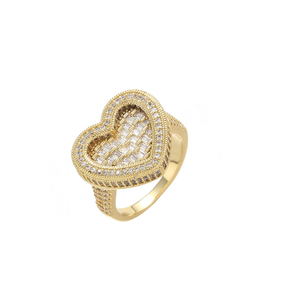 R062 Women Bling Bling Rings Brass Pave Setting Heart Shape Men Ring Party Gift