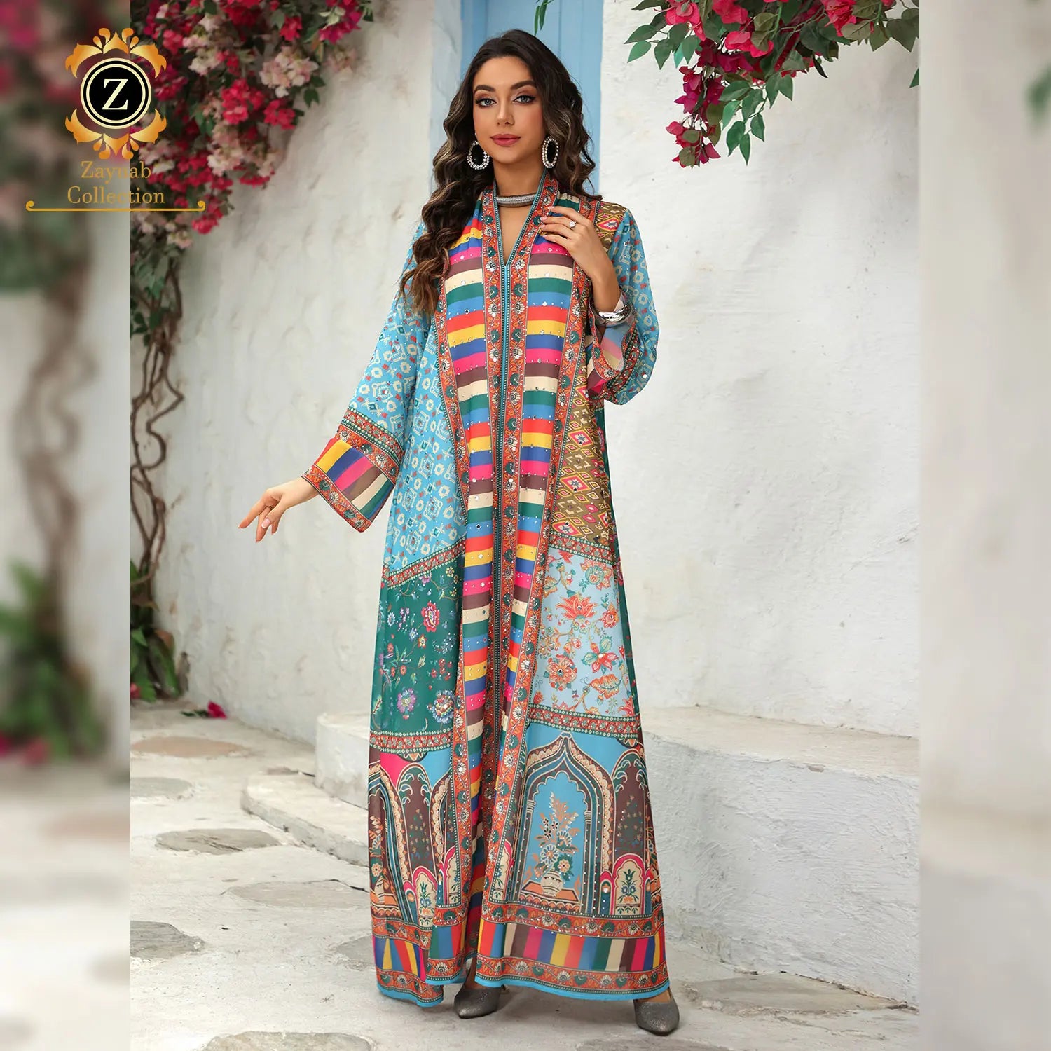 Zaynab Abaya Muslim Eid Woman Long Trending Open Abayas Modest Dubai Modern Muslim Costom Abaya Women Muslim Dress Jalabiya