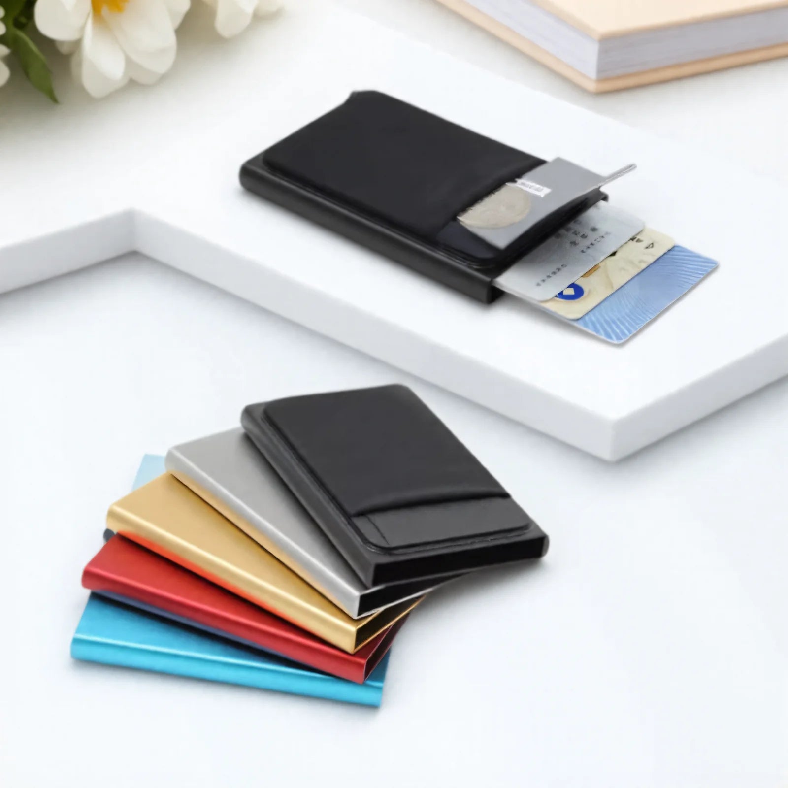 Aluminum Wallet Pocket ID Card Holder Rfid Blocking Metal Wallet Automatic Pop up Credit Card Case Protector