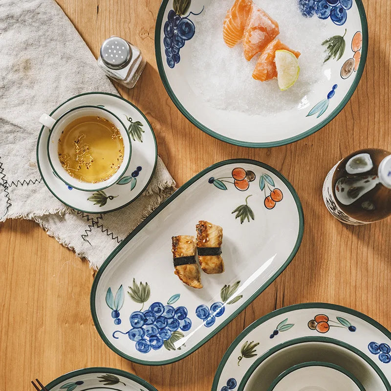 Solhui New Retro Hand Painted Coffee Cup Dessert Plate Deep Dish Ceramic Tableware Set Medieval Style Cup and Saucer