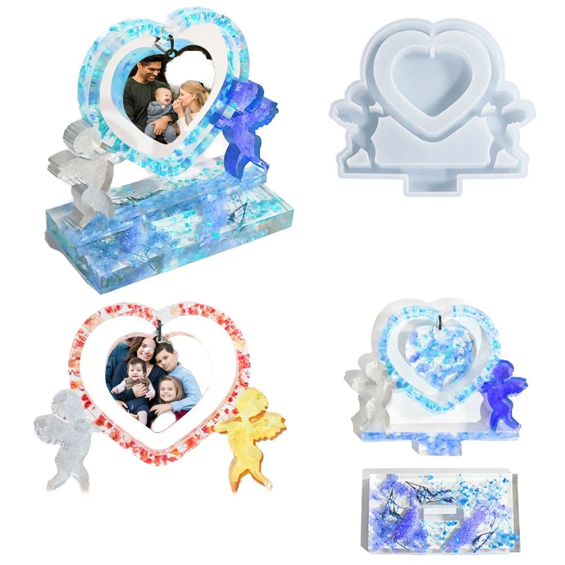 Diy Glue Mold Cupid Lovers love Photo Frame Home Accessories Table Silicone Mold