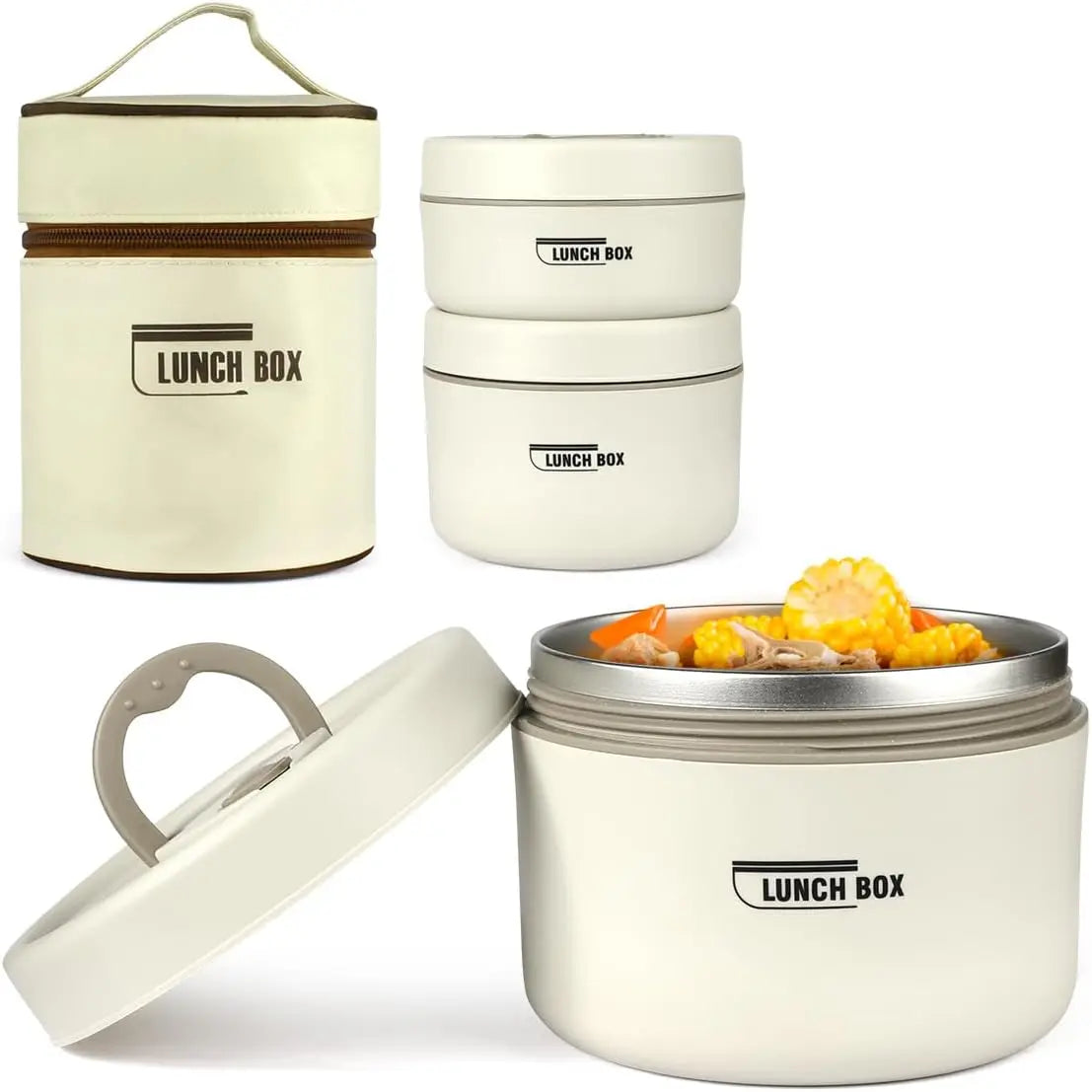 304 Stainless Steel Portable Stackable Microwavable Insulated Multi-layer Lunch Box Set Bento Box with Cutlery and Bag