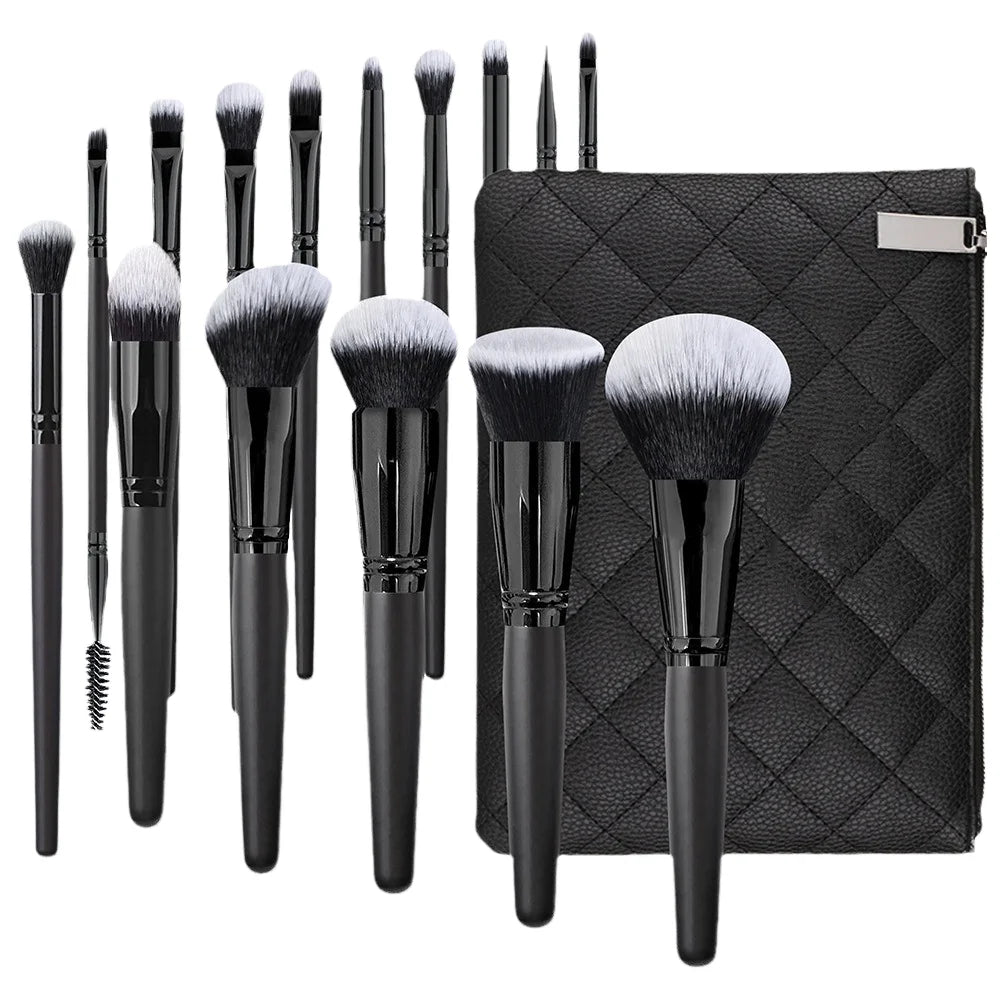 Professional OEM ODM Custom Factory 15-Piece Flat Private Label Vegan Synthetic Hair Wood Handle High Quality Fan Brush Brush MegaBDM