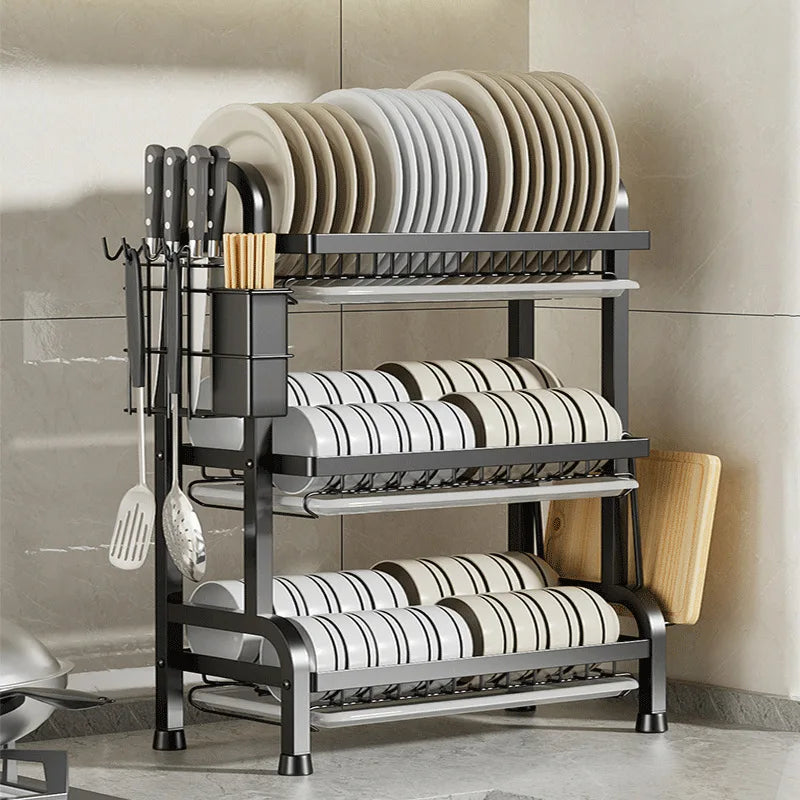 Home Kitchen Display Organizer Stainless Steel Three Layer Dish Drying Rack Over Sink Storage Sink Shelf Kitchen Accessories