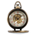 Antique Standing Bronze Skeleton Steampunk Mechanical Pocket Watch with Transparent Lid - Vintage Father's Day Gift for Dad