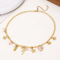 High Quality Gold Plated Crystal Cross Moon Flower Heart Charm Stainless Steel Pendant Necklace