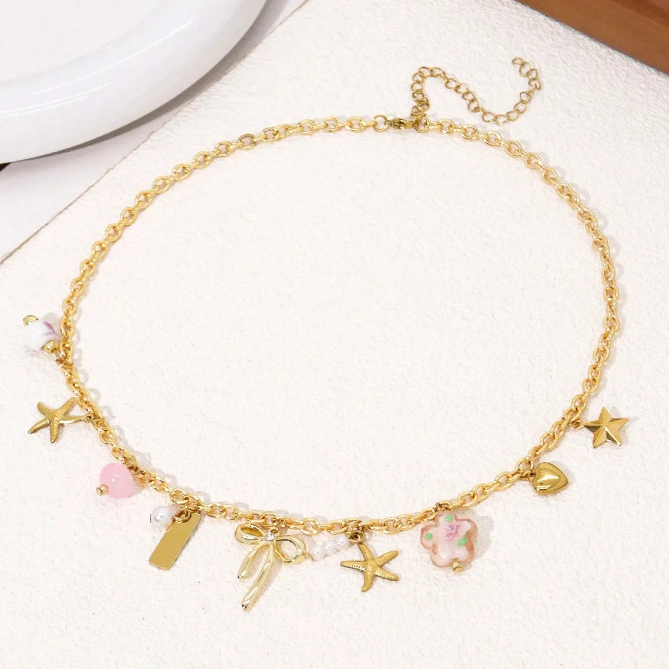 High Quality Gold Plated Crystal Cross Moon Flower Heart Charm Stainless Steel Pendant Necklace