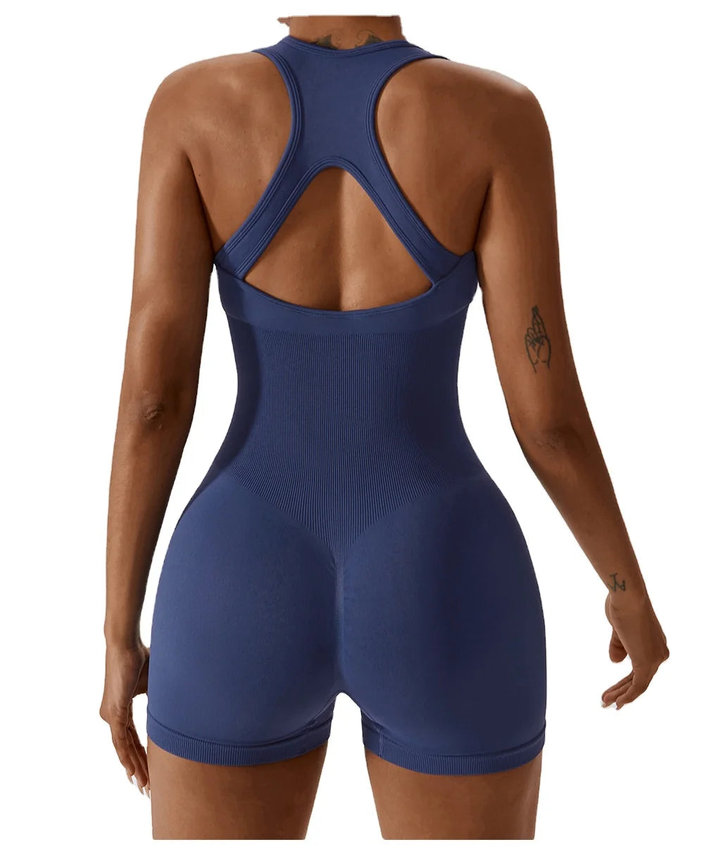 Wholesale Custom Sports Jumpsuits One-piece Beautiful Back Yoga Suit High Impact Seamless Bodysuits