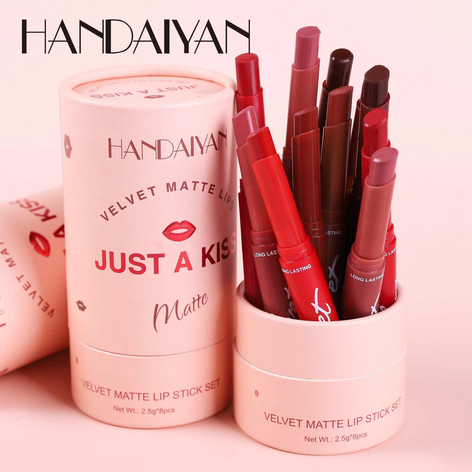 HANDAIYAN Customized 8 Colors Moisturizing Waterproof Long-Lasting Vegan Matte Velvet Lipstick Set (8x2.5g)