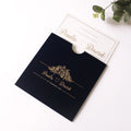 Custom 2mm Thick Transparent Acrylic Wedding Invitation Cards Luxury Gold Foil on Black Velvet Cover Made Durable Paper Material