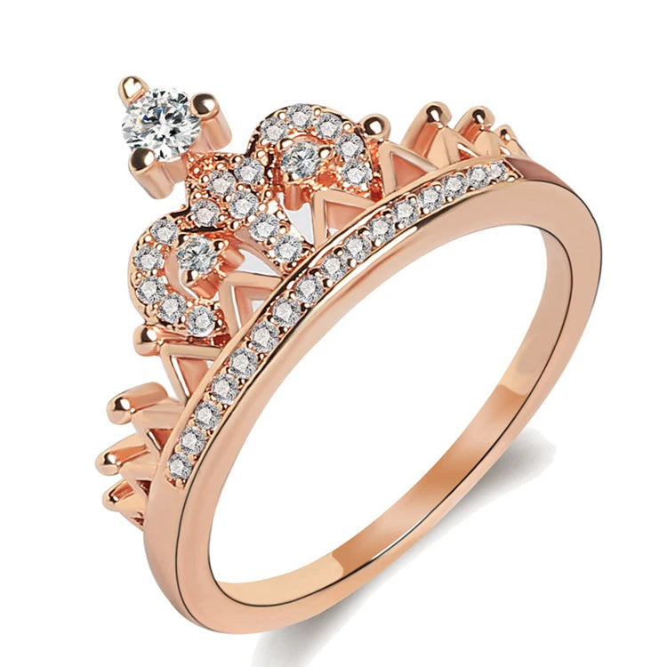 CAOSHI Vintage Crystal Drill Hollow Crown Shaped Queen Style Micro Pave Cute Crown Rings for Women Party Ring