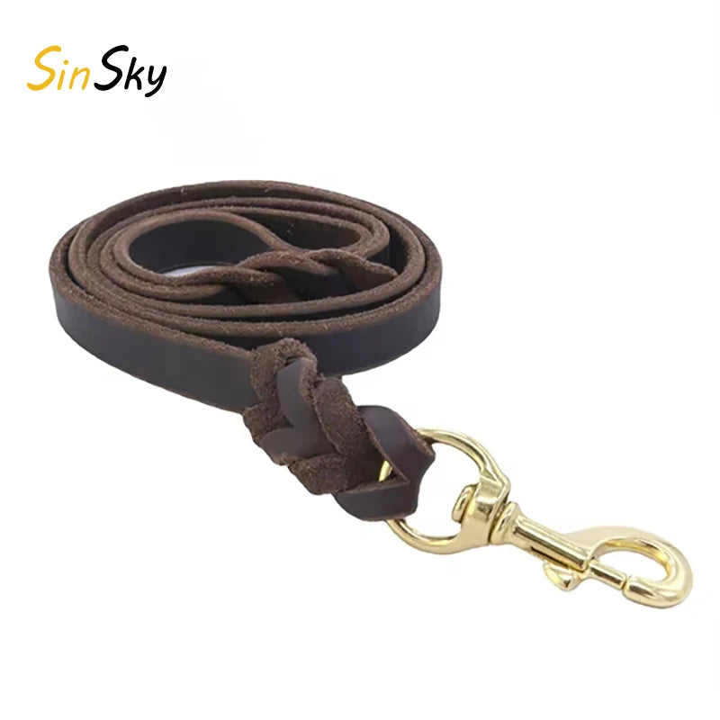 SinSky Luxury Custom Vegan Genuine Adjustable Braided Dog Rope Leash Brown Pet Dog Leash Leather Dog Leash