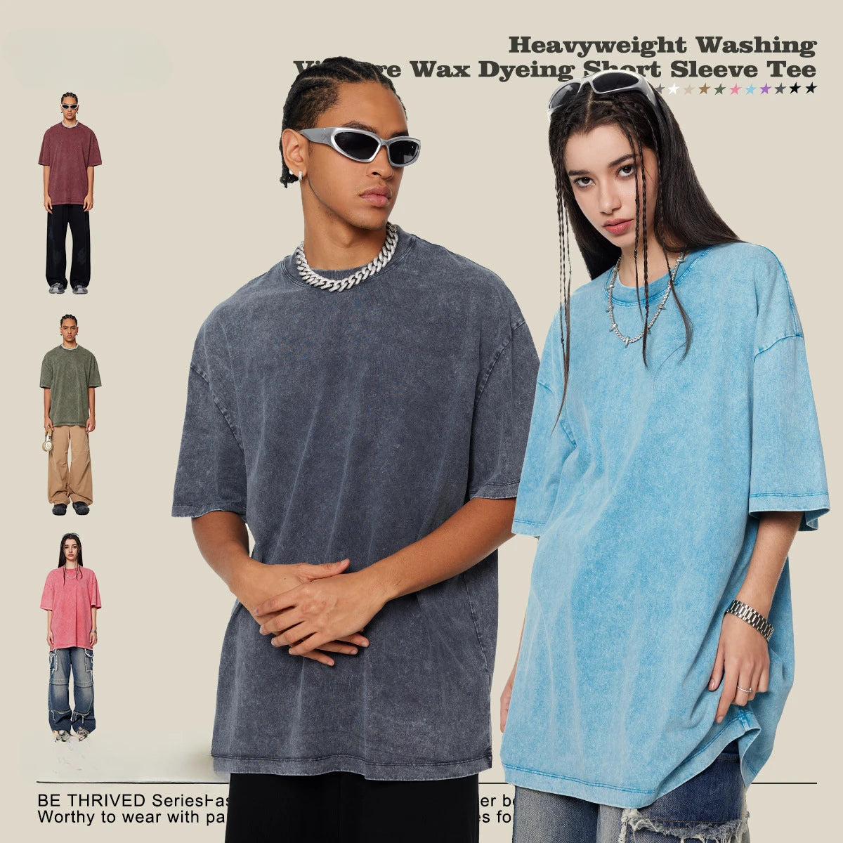 270gsm Custom Plus Size Men's Drop Shoulder Thick Vintage Washed Solid Color Loose Short Sleeve Couple T-shirt Streetwear Tops