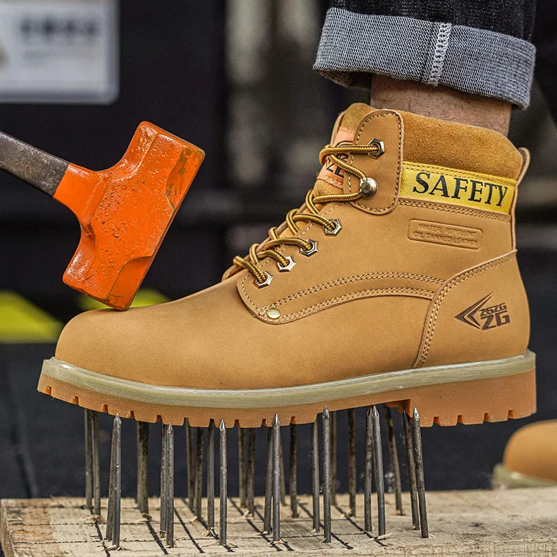 8813-4 Light Weight Yellow Microfiber Waterproof Safety Shoes for MenSteel Toe Safety Work Martin Shoes  for Construction