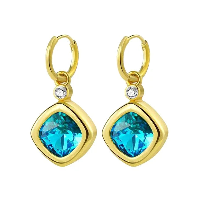 6 in 1 Interchangeable Zircon Month Stone Earrings 18K Gold Plated Stainless Steel Drop Earrings
