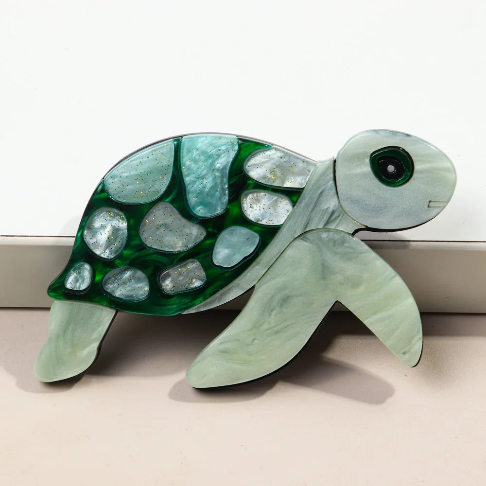 Creative Fashion Acrylic Turtle Brooch Pin Marbled Glitter Animal Personality for Women-Cute Children's Gift Weddings Parties