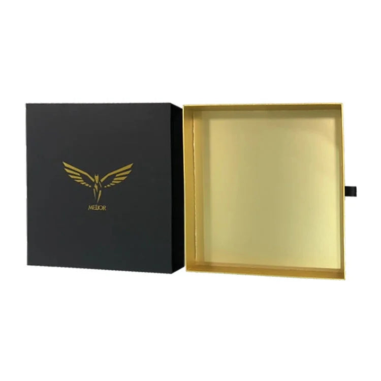 Custom logo Holographic Blank Kraft Black Matt Paper Cardboard Clothing Packaging Drawer Gift Box with Drawers