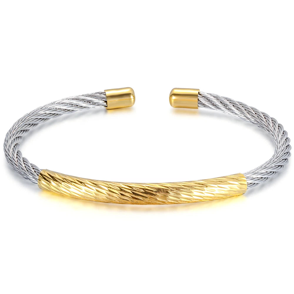 Women Stainless Steel Cable Mesh Cuff Bracelets Chain Bracelet Bangles for Women