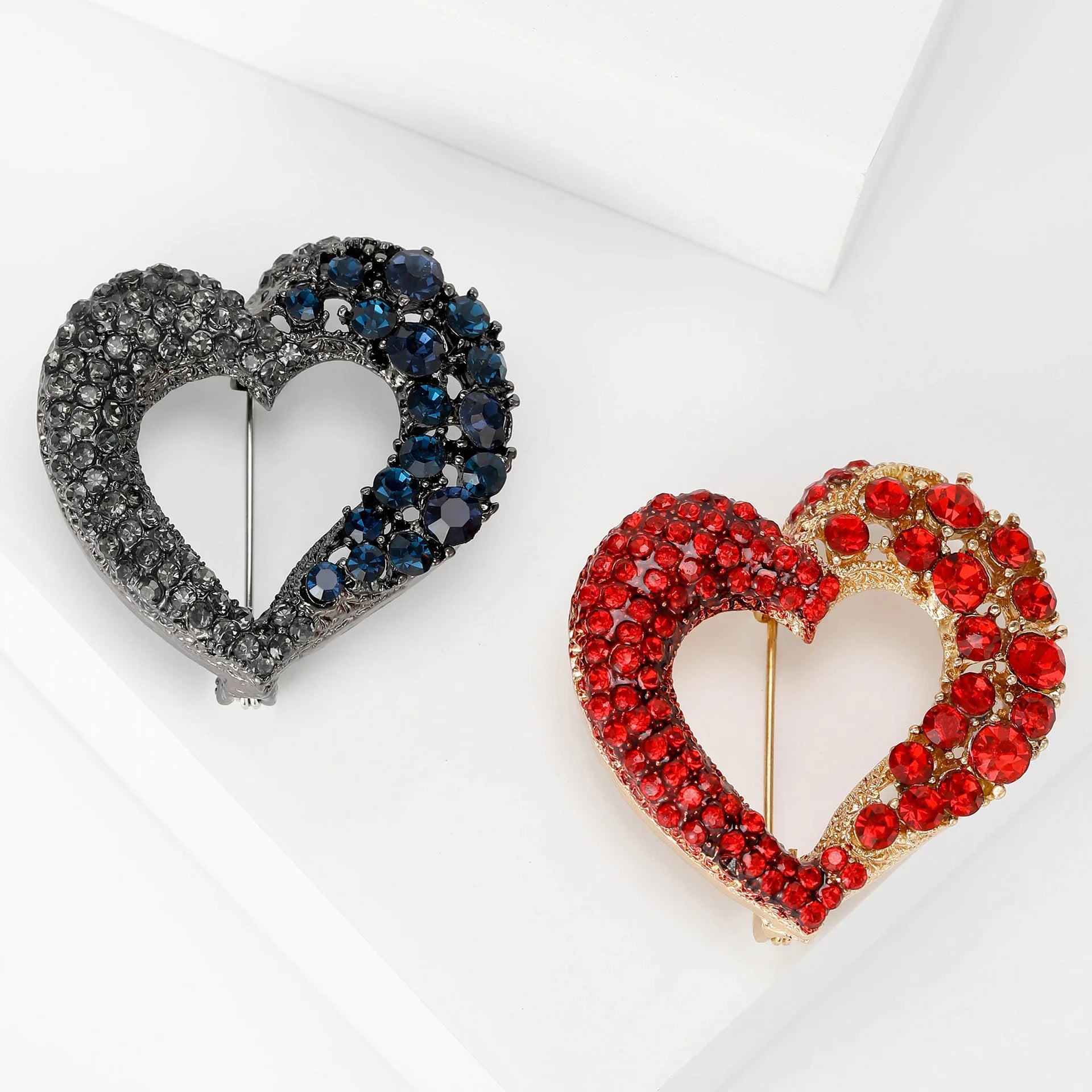 Fashion Jewelry Rhinestone Red Heart Shaped Brooch Pin Women Clothing Party Decoration