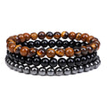 Wholesale Handmade Elastic Cord Natural Healing Multi Colour 3pcs Pack Stone Tieger Eyes Beads Men Bracelet 6mm Jewelry