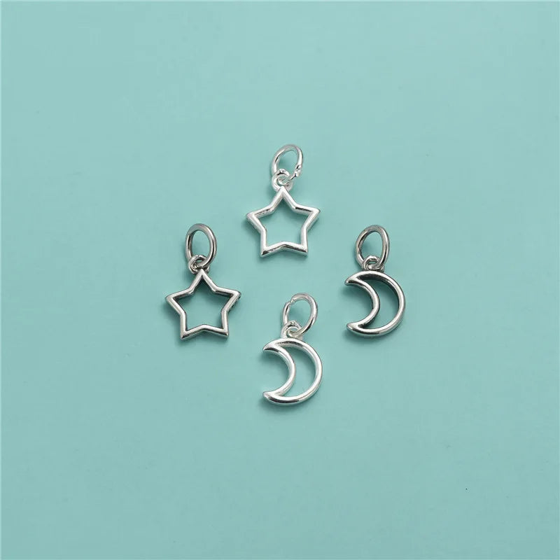 Wholesale Fashion 925 Sterling Silver Hollow Crescent Moon Star Pendant for Bracelet Necklace Jewelry Making