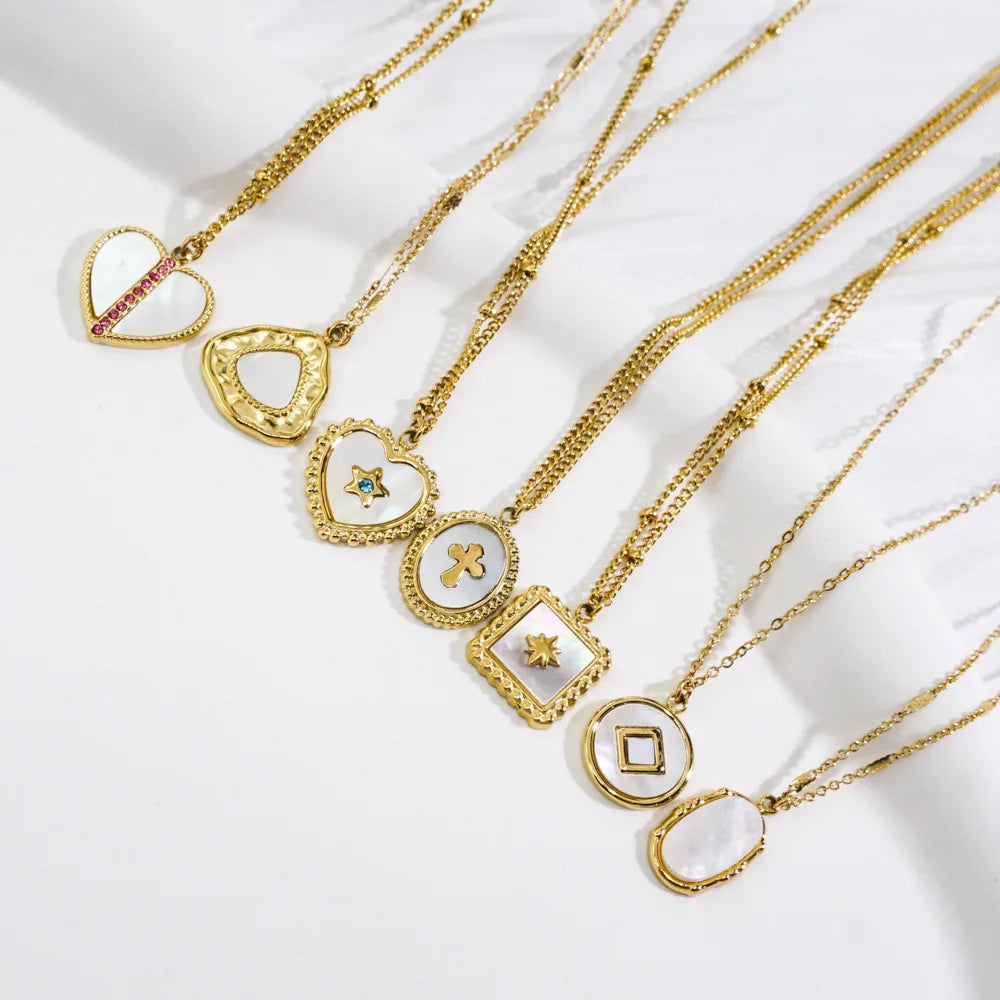 14K Gold Plated Romantic Heart Shell Pentagrams Necklace Heart Stainless Steel Jewelry Wholesale