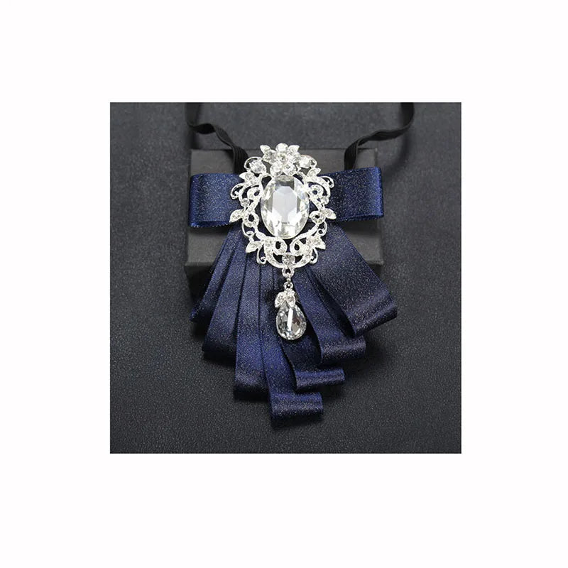 Men's Ornament Webbing Double Layer Bow Bolo Tie Hand-made Wedding Ribbon Collar Bridegroom Suit Glass Drill Rhinestones Bowtie