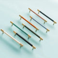 Hot Sale Wardrobe Drawer Cabinet Pull Knob Leather Handle Brass