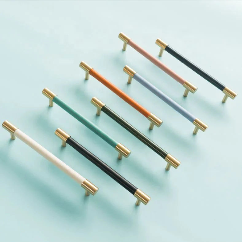 Hot Sale Wardrobe Drawer Cabinet Pull Knob Leather Handle Brass