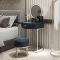 Modern Classic Black Metal Corner Light Dressing Table with Cushion and Removable Mirror Luxury Storage Makeup Vanity