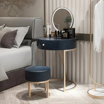 Modern Classic Black Metal Corner Light Dressing Table with Cushion and Removable Mirror Luxury Storage Makeup Vanity
