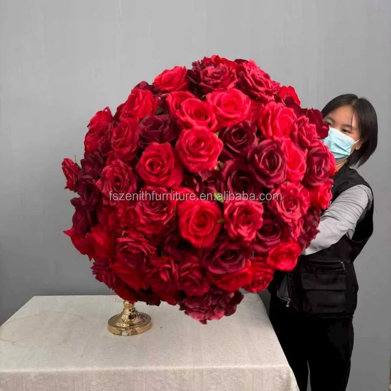 Top Quality Flower Ball Wedding Centerpieces Artificial Silk Red Rose Flower Ball