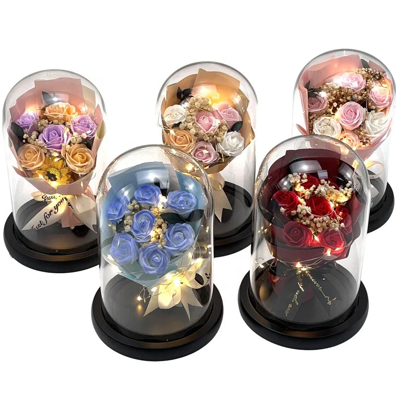 Trending Valentines Day Gifts Mothers Day Romantic Soap Eternal Flower Forever Preserved Rose Flower in Glass Dome